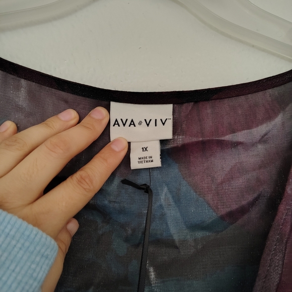 Ava & Viv Sheer Wrap Midi Dress Balloon Long Sleeve Teal Burgundy/Blue Sz 1X NWT - Picture 3 of 15